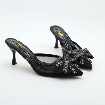 Golden summer pointed shallow bow high heeled sandals