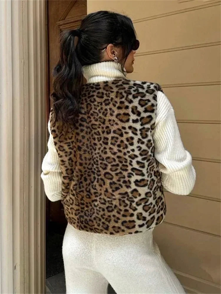 Leopard Printed Cropped Vest Coat