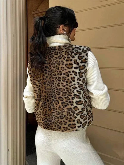 Leopard Printed Cropped Vest Coat