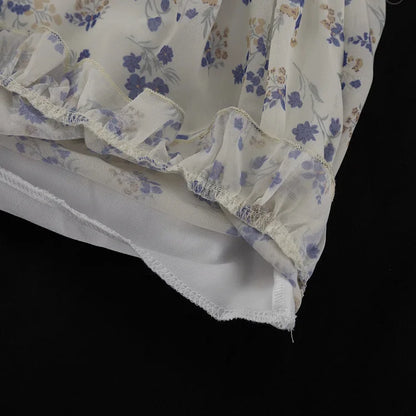 Floral Print Ruffle Collar Button Front Ruched Waist Mini Dress