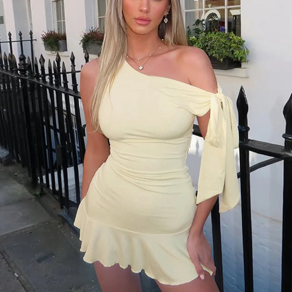 Strapless Patchwork Ruffle Mini Dress