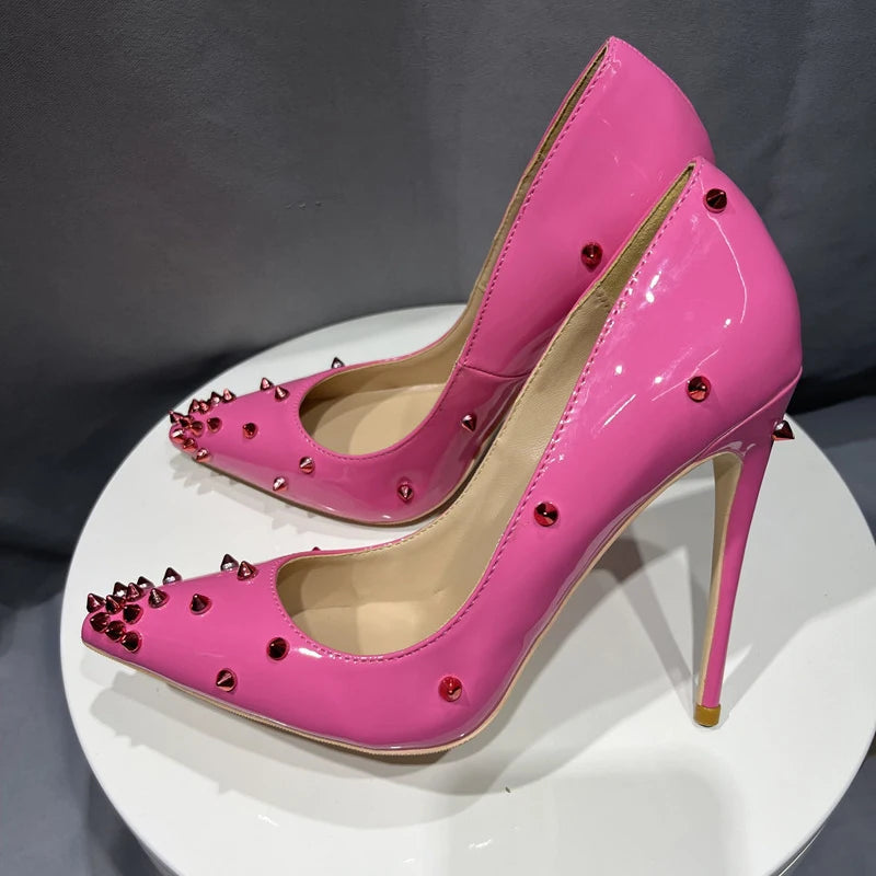 Pink Pointy Toe High Heel Shoes with Spikes for Women