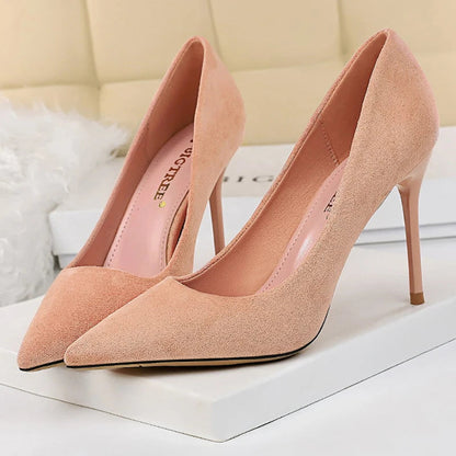 Suede Woman Pumps with 9 cm Stiletto Heels and Pointed Toe for Parties