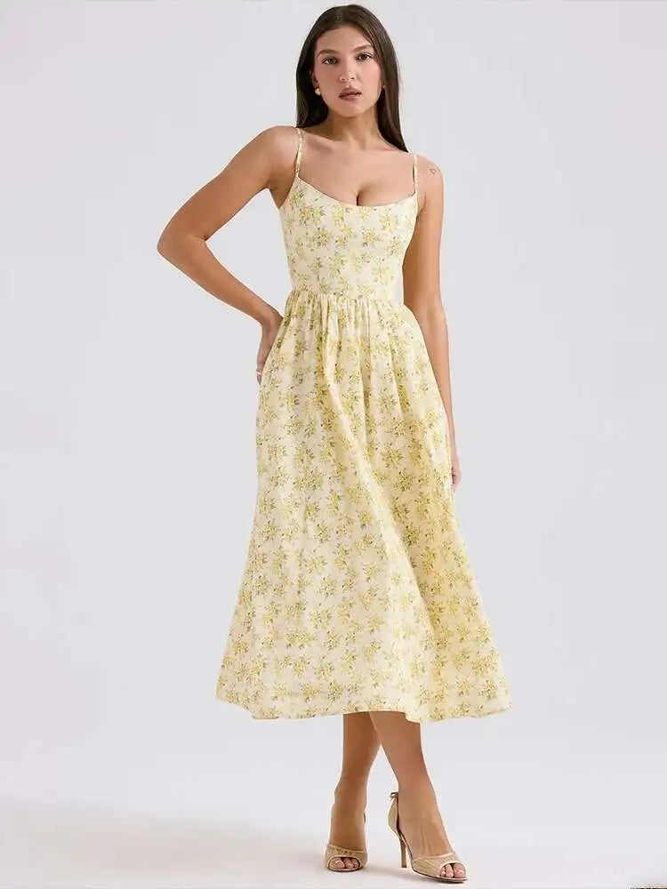 Spaghetti A-Line Backless Midi Dress