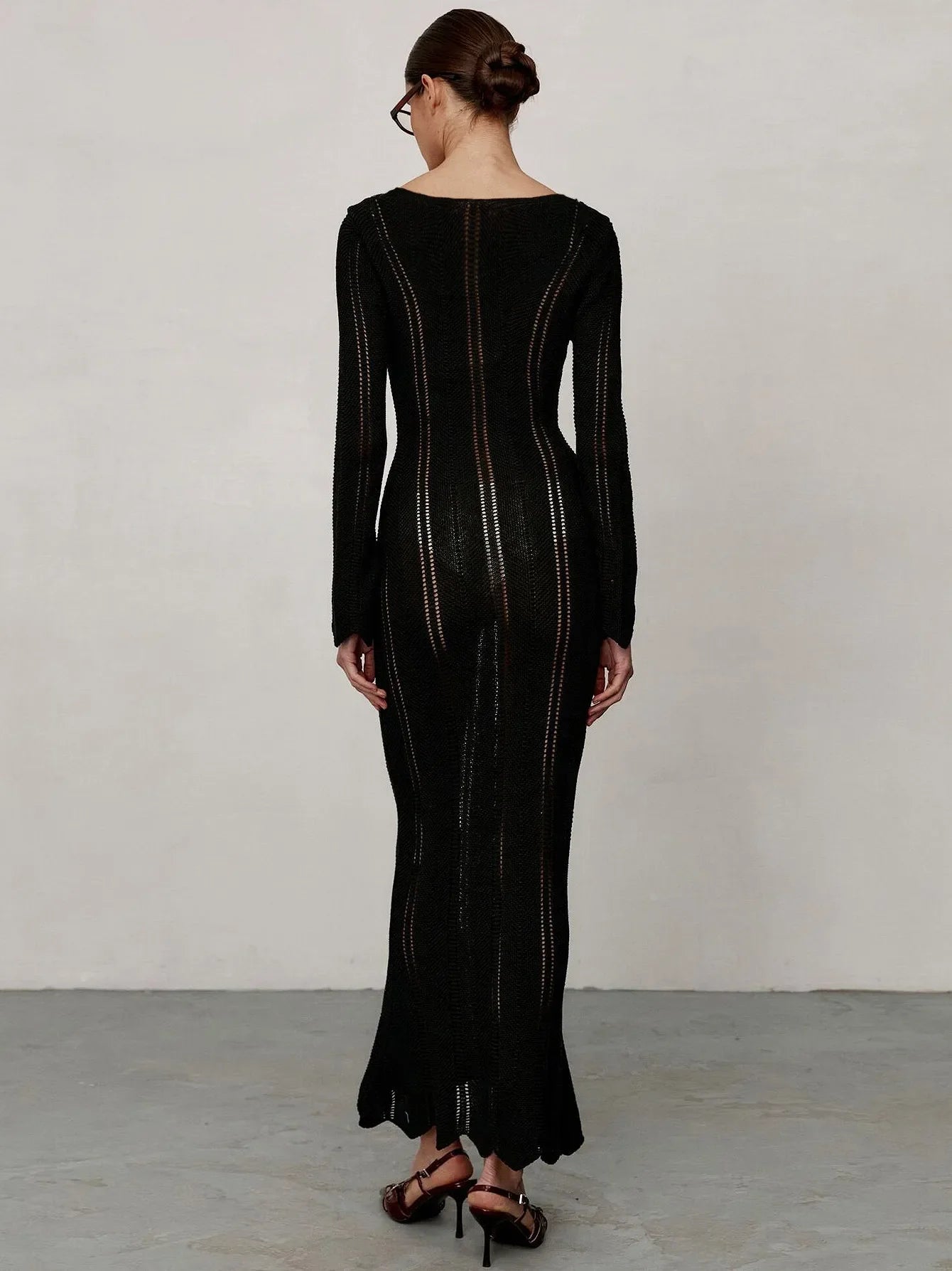 Knitted Wool Long Sleeve Midi Dress