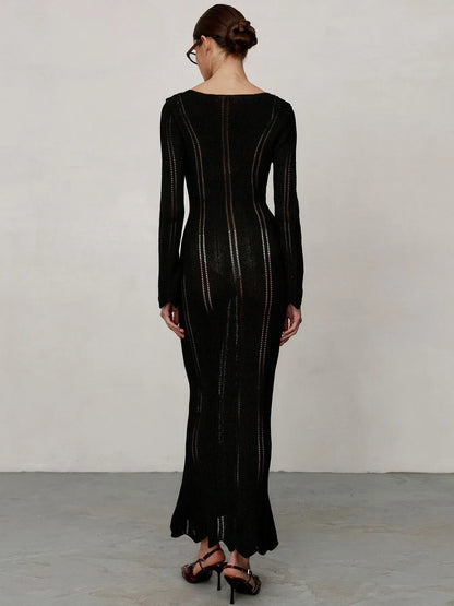 Knitted Wool Long Sleeve Midi Dress