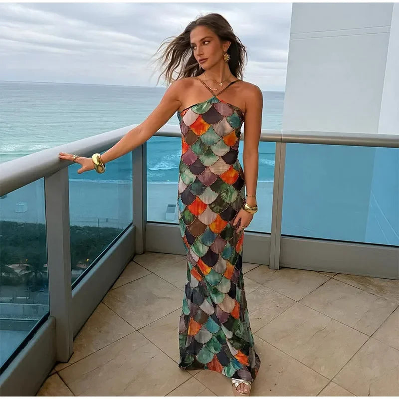 Sequins Scale Print Sleeve Bodycon Dress