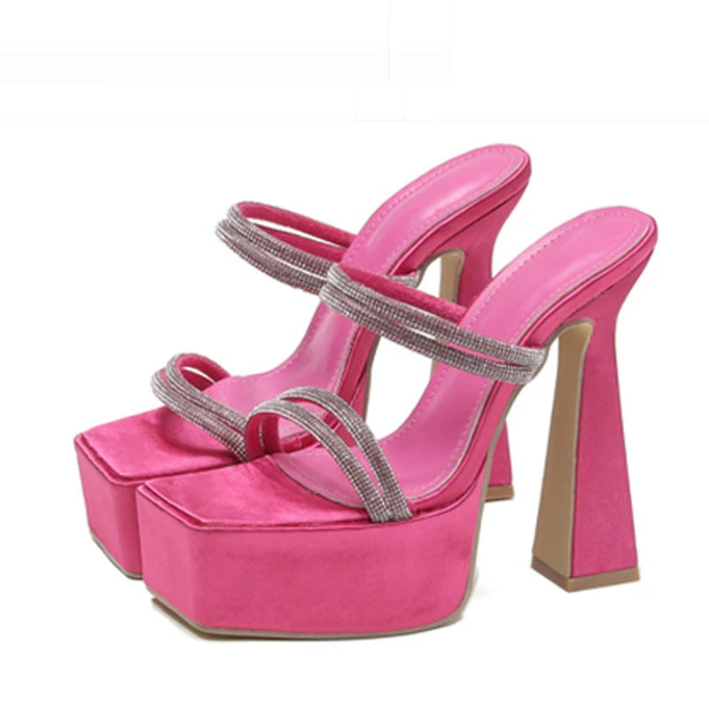 Summer Glitter Rhinestones High Heels Platform Slipper Sandal Fashion for Ladies