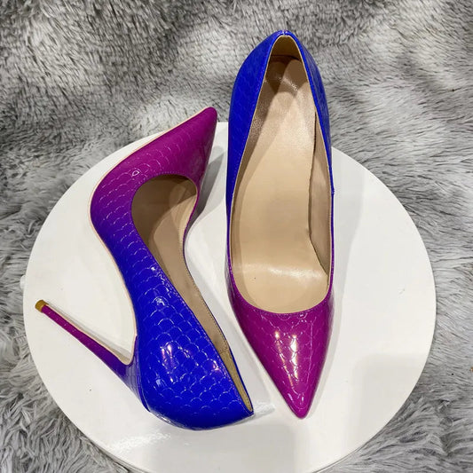 Blue Pink Crocodile Effect Women Sexy High Heel - 8cm, 10cm, 12cm