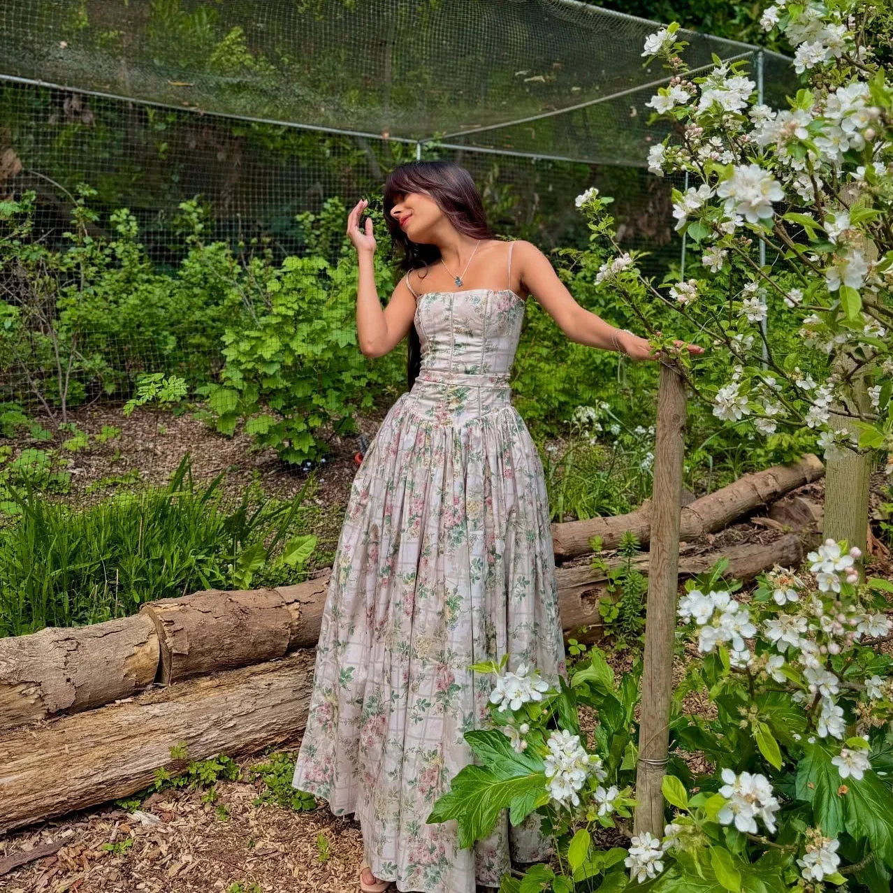 White Holiday Midi Floral Dress