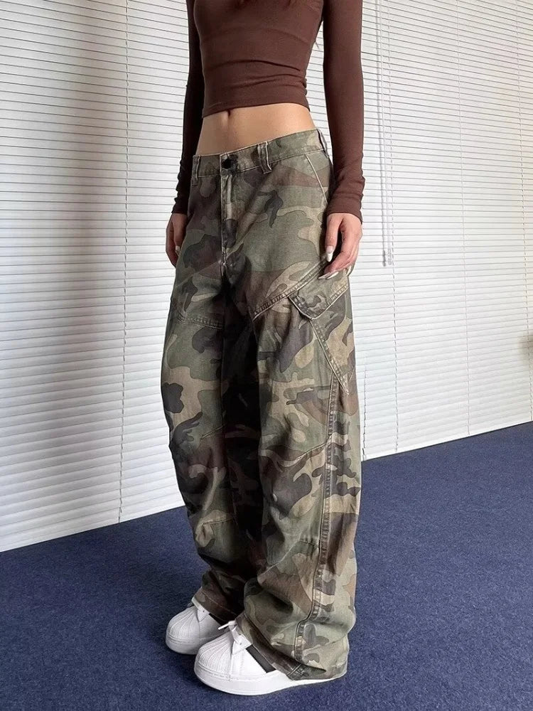 Washed Camouflage Pleated Cargo Pant