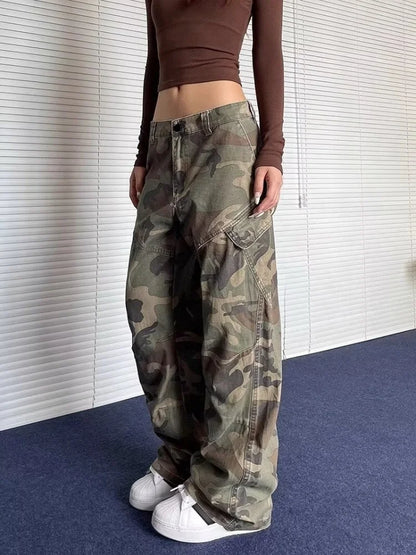 Washed Camouflage Pleated Cargo Pant