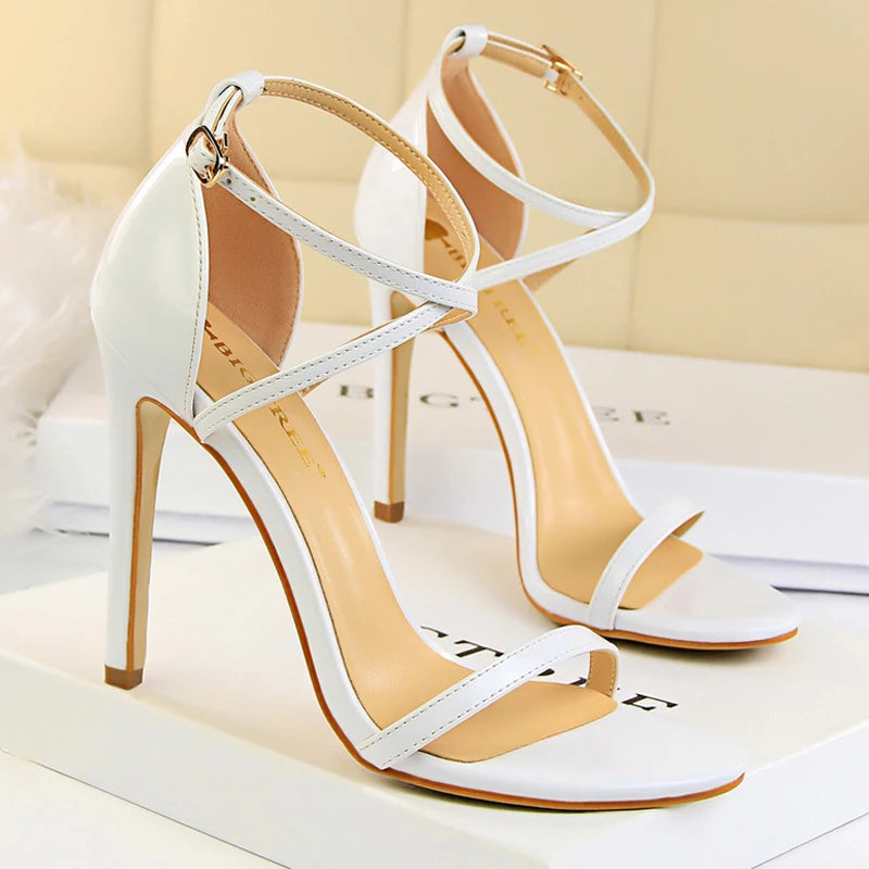 Open Toe High Heels Patent Leather Women Stiletto 11cm 7.5cm