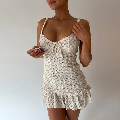 Knitted Ruffle Spaghetti Mini Dress