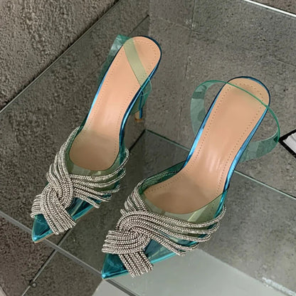 Crystal Clear Pointed Toe High Heel Slingback Sandals