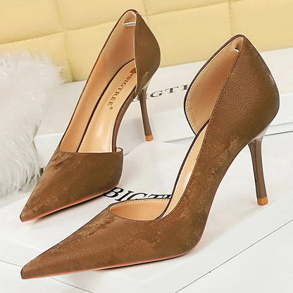 Retro High Heels Pointed Hollowed Out Single Shoes for Women