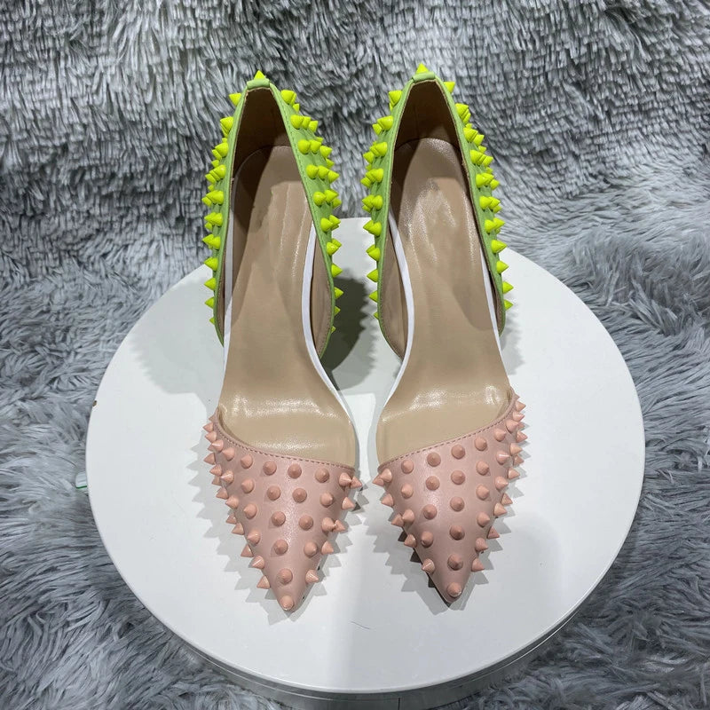 Green Pink Matte Pointy Toe High Heel Shoes for Women