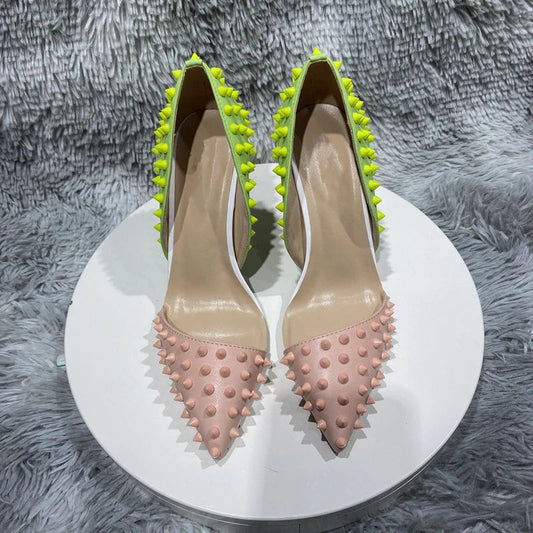 Green Pink Matte Pointy Toe High Heel Shoes for Women