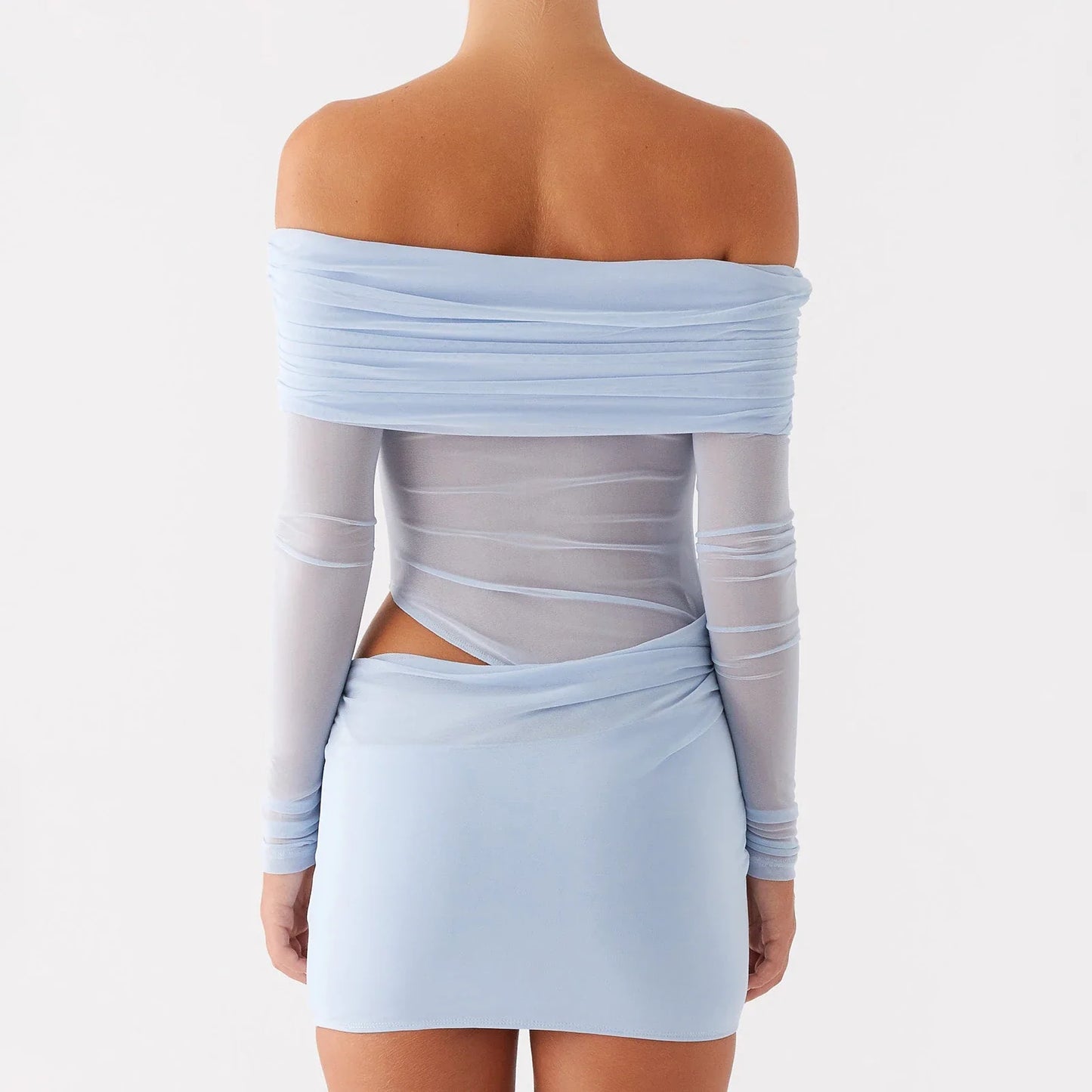 Cutout Mesh Long Sleeve Bodycon Dress