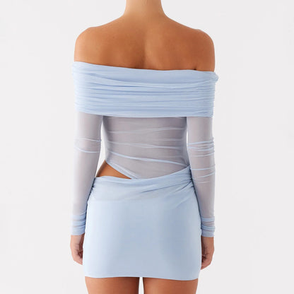 Cutout Mesh Long Sleeve Bodycon Dress