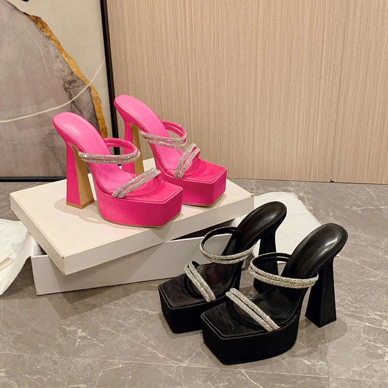 Summer Glitter Rhinestones High Heels Platform Slipper Sandal Fashion for Ladies