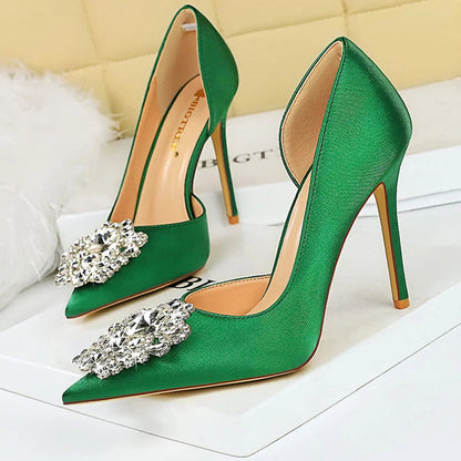 Satin Rhinestone High Heels for Women - Elegant Banquet Stilettos Lady Heels