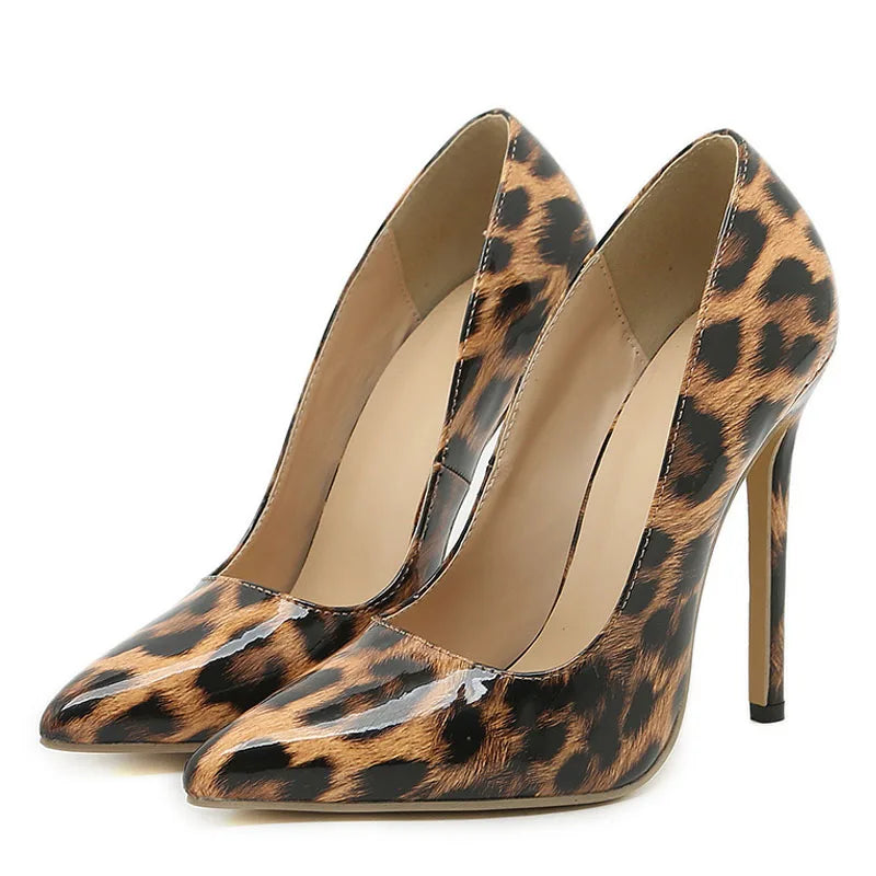 Leopard Grain Pointed Toe Slip-On Slingback High Heel Pumps for Women