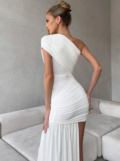 Draped One Shoulder Ruched Mini Dress