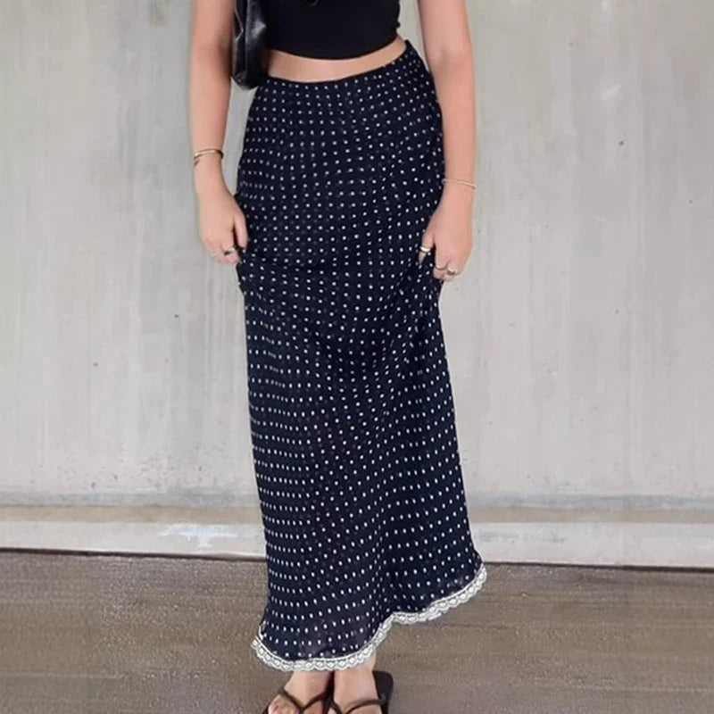 Mesh Polka Dot Lace Fishtail Skirt