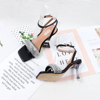 Rhinestone High-Heeled Sandals for Summer