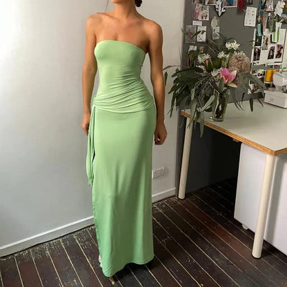 Strapless Split Floral Bodycon Vacation Dress