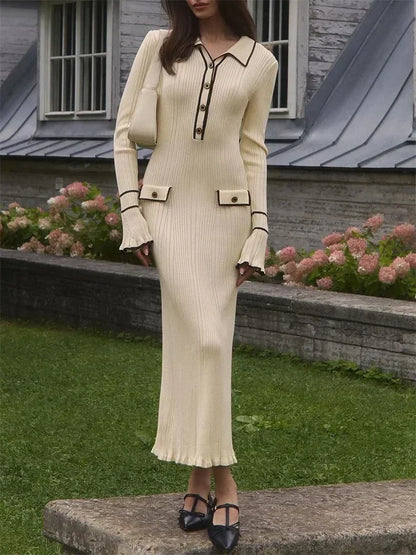 Rib Ruffled Long Sleeve Mini Maxi Dress