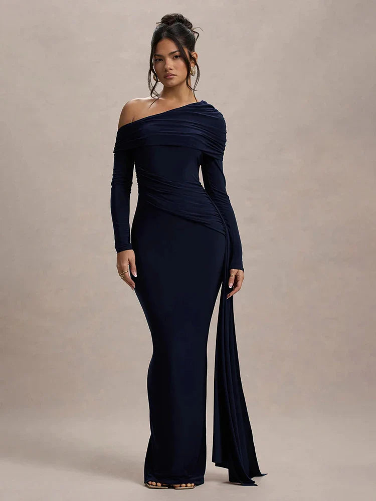 Skew Collar Draped Sleeve Bodycon Dress
