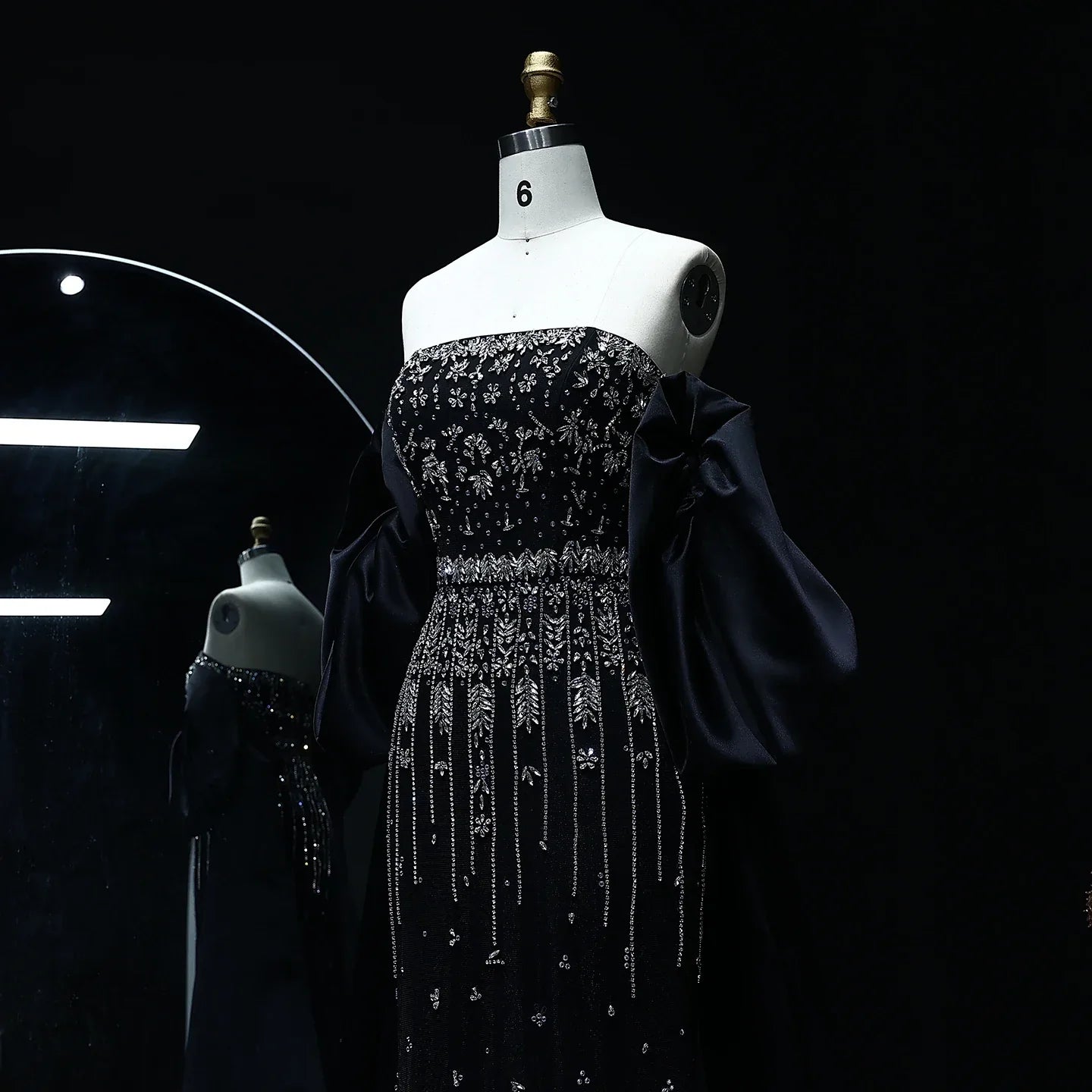 Crystal Tassel Black Evening Dress with Straps / Cape Strapless