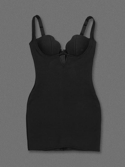 Black Bodycon Deep Cupped Mini Dress