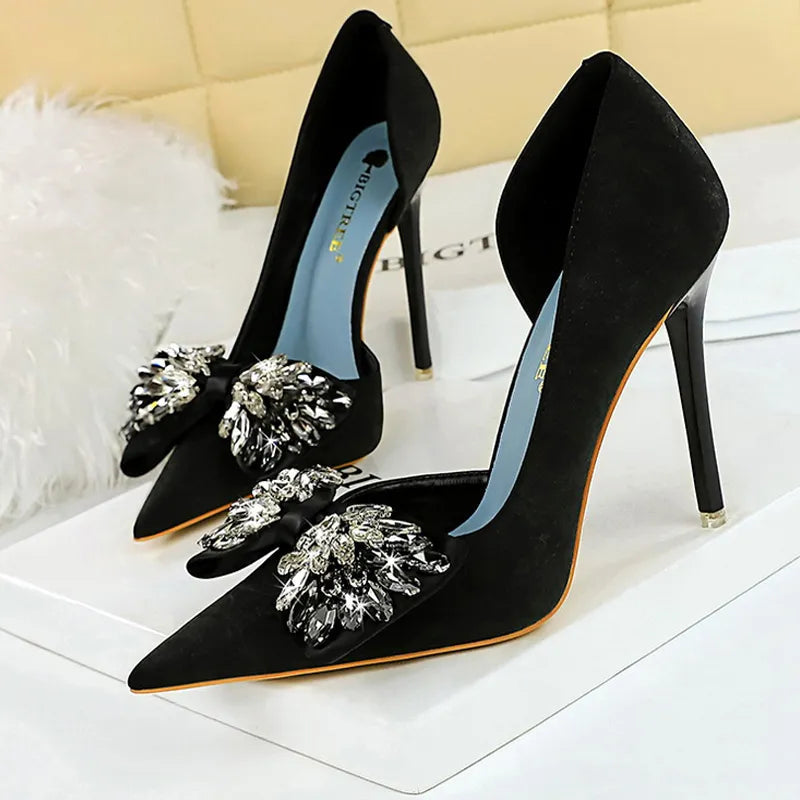 Rhinestone Bow Women Pumps - Luxury Banquet High Heels