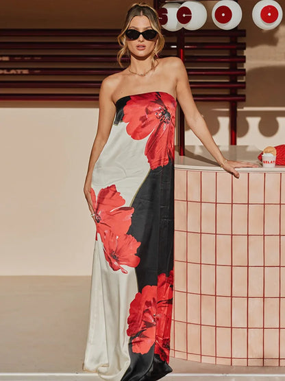 Strapless Floral Print Off-shoulder A-Line Vacation Dress