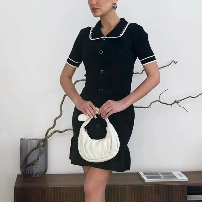 Ruffle Lapel Single Breasted Mini Dress