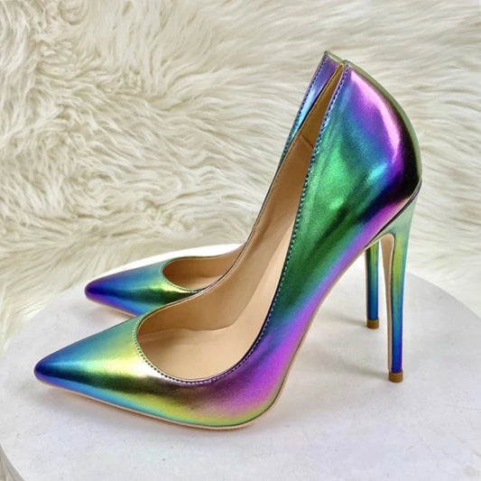 Silver Shiny Pointy Toe High Heel Wedding Party Bridemaids Shoes