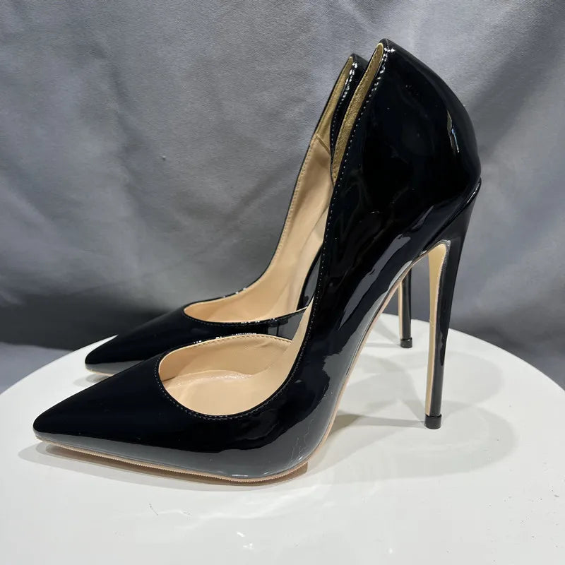 Black Women Side Open Pointy Toe High Heel Shoes