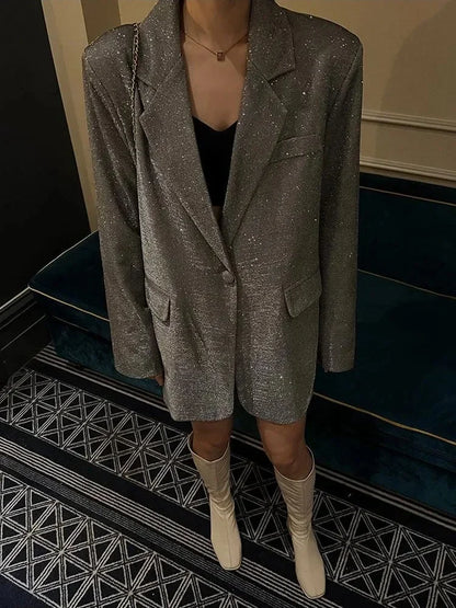 Sequin Glitter Pocket Lapel Coat