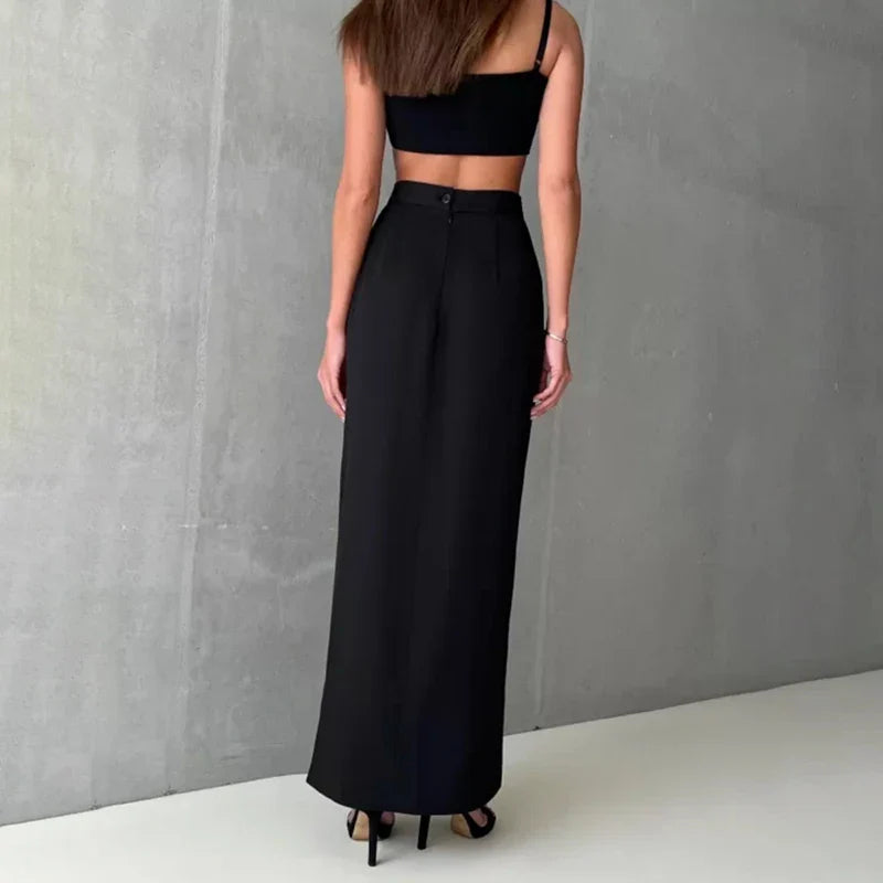 Black Slit Irregular High Waist Skirt