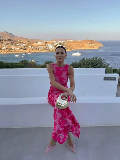 Floral Embroidered Pink Maxi Dress