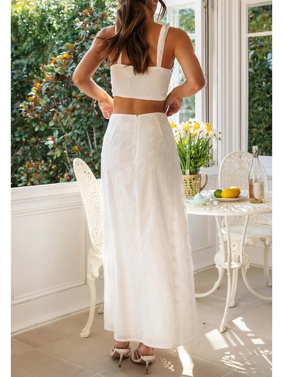 Embroidered Flower Camisole Skirt Two Piece Set