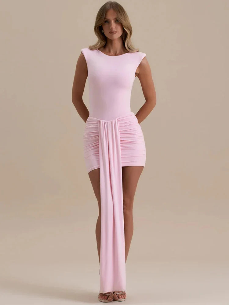 Pink Patchwork Draped Tank Bodycon Dress