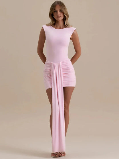 Pink Patchwork Draped Tank Bodycon Dress