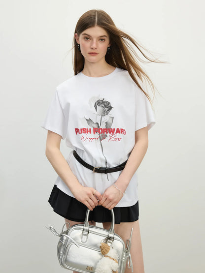 Rose Print Tencel Cooling T-shirt