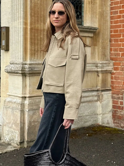 Khaki Short Thick Pocket Street Coat
