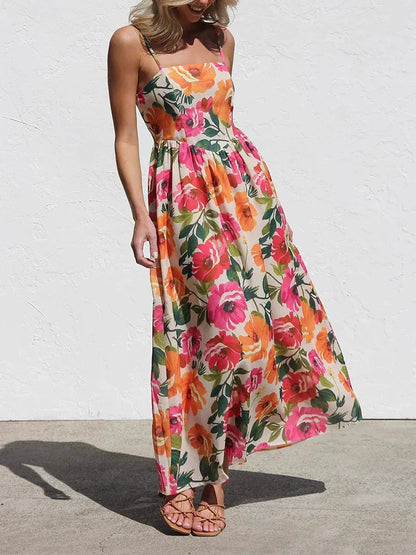 | Floral Backless Slip Maxi Dress
