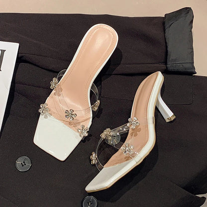 Crystal Flowers Designer Sandal PVC Transparent Shoes